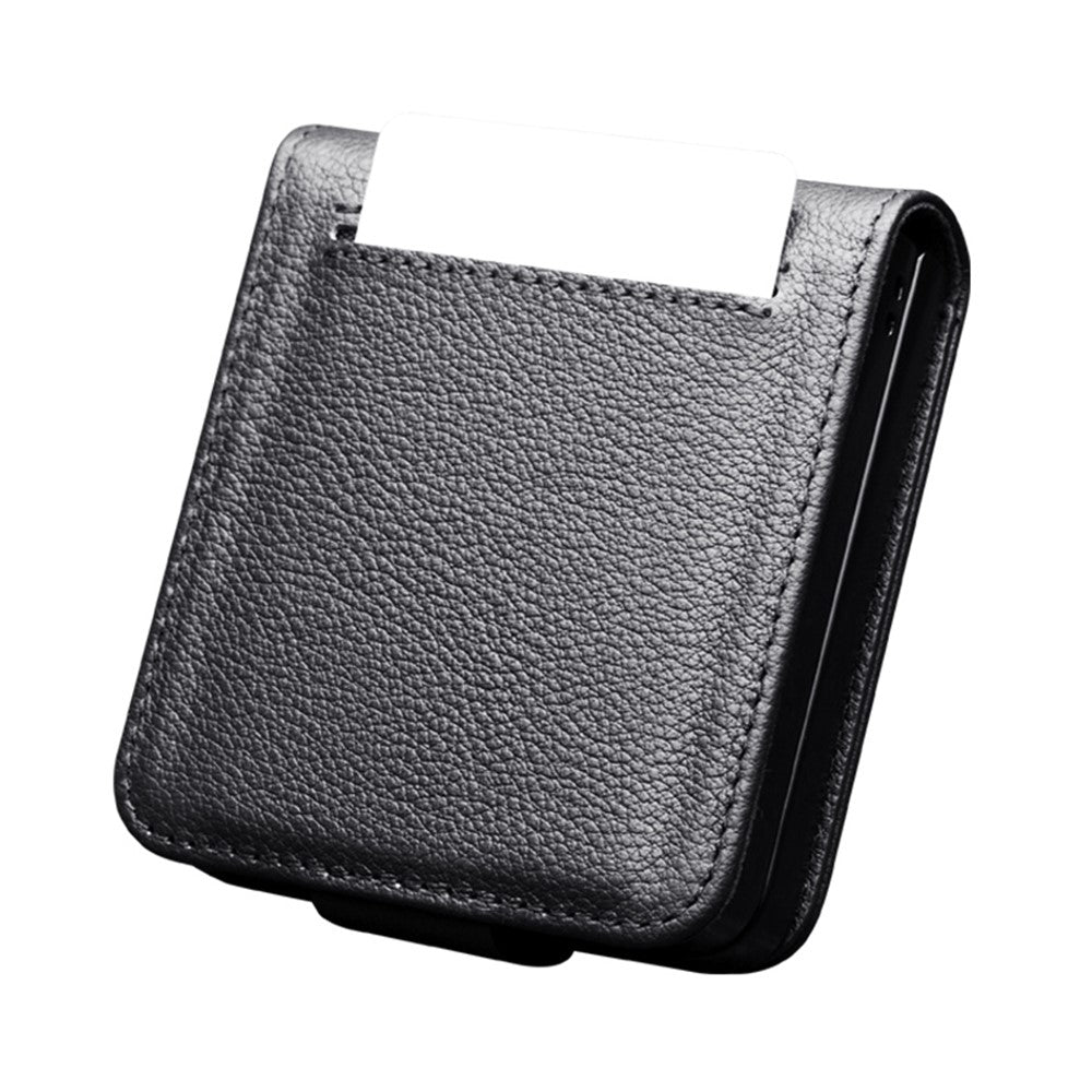 QIALINO For Samsung Galaxy Z Flip7 5G QIALINO Case Litchi Textured Top Layer Genuine Cow Leather PC Flip Phone Cover with Card Holder