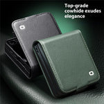 QIALINO For Samsung Galaxy Z Flip7 5G QIALINO Case Litchi Textured Top Layer Genuine Cow Leather PC Flip Phone Cover with Card Holder