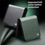 QIALINO For Samsung Galaxy Z Flip7 5G QIALINO Case Litchi Textured Top Layer Genuine Cow Leather PC Flip Phone Cover with Card Holder
