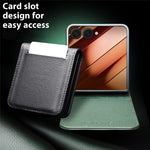 QIALINO For Samsung Galaxy Z Flip7 5G QIALINO Case Litchi Textured Top Layer Genuine Cow Leather PC Flip Phone Cover with Card Holder