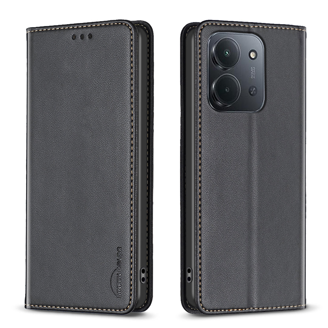 BINFEN COLOR læderetui BF18 med mobilstander og kortpladser til Xiaomi Redmi 15C 5G (EU) (173 mm) / 15C 4G (EU) (173 mm)
