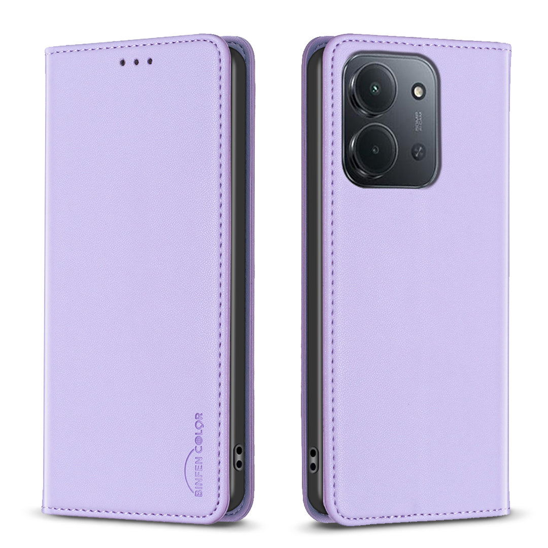 BINFEN COLOR læderetui BF18 med mobilstander og kortpladser til Xiaomi Redmi 15C 5G (EU) (173 mm) / 15C 4G (EU) (173 mm)