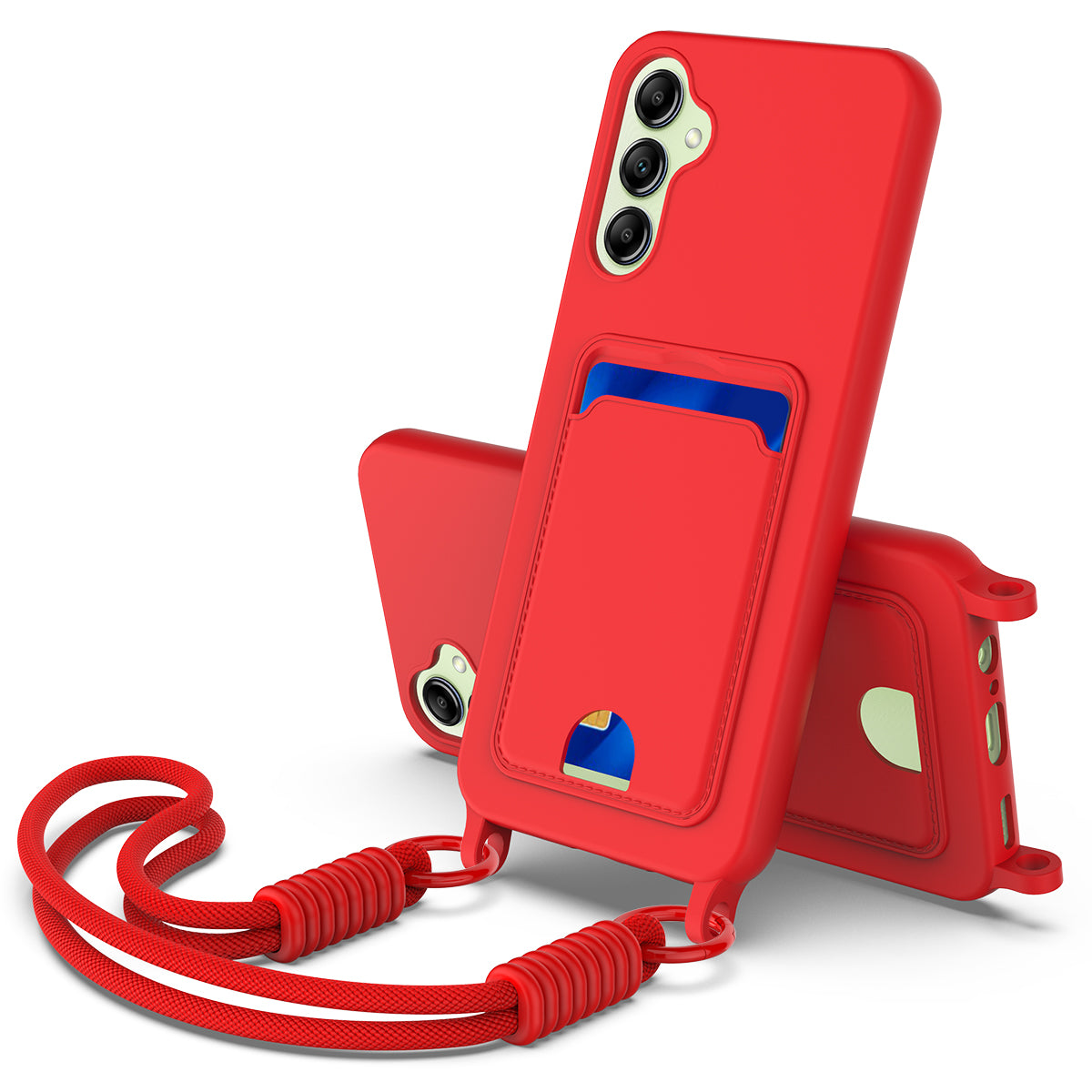 Samsung Galaxy A14 5G / Galaxy A14 4G flytande silikonskal mobilbaksida med korthållare och kort rem