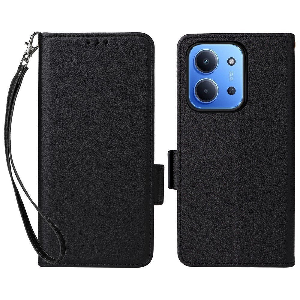 For Xiaomi Redmi 15C 4G (Global) (171mm) / Poco C85 4G (171mm) Case with Wrist Strap Litchi Texture PU Leather Wallet Phone Cover