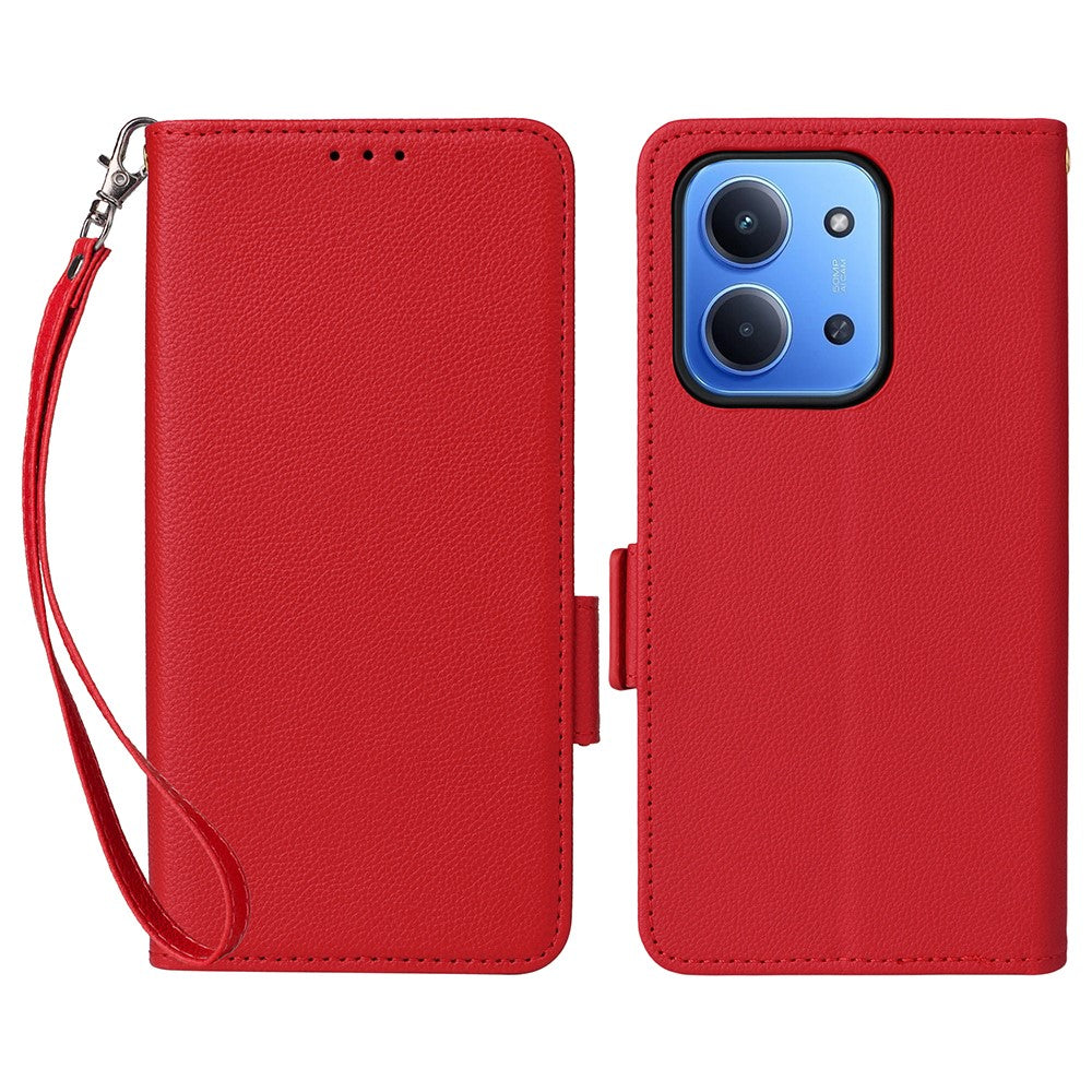 For Xiaomi Redmi 15C 4G (Global) (171mm) / Poco C85 4G (171mm) Case with Wrist Strap Litchi Texture PU Leather Wallet Phone Cover