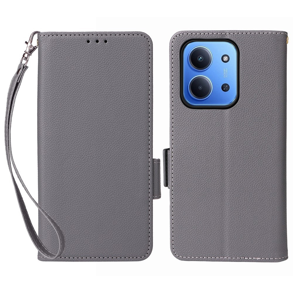 For Xiaomi Redmi 15C 4G (Global) (171mm) / Poco C85 4G (171mm) Case with Wrist Strap Litchi Texture PU Leather Wallet Phone Cover