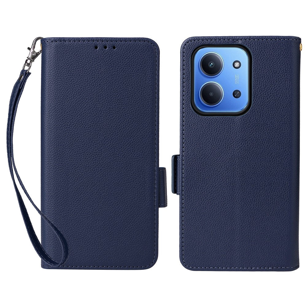 For Xiaomi Redmi 15C 4G (Global) (171mm) / Poco C85 4G (171mm) Case with Wrist Strap Litchi Texture PU Leather Wallet Phone Cover