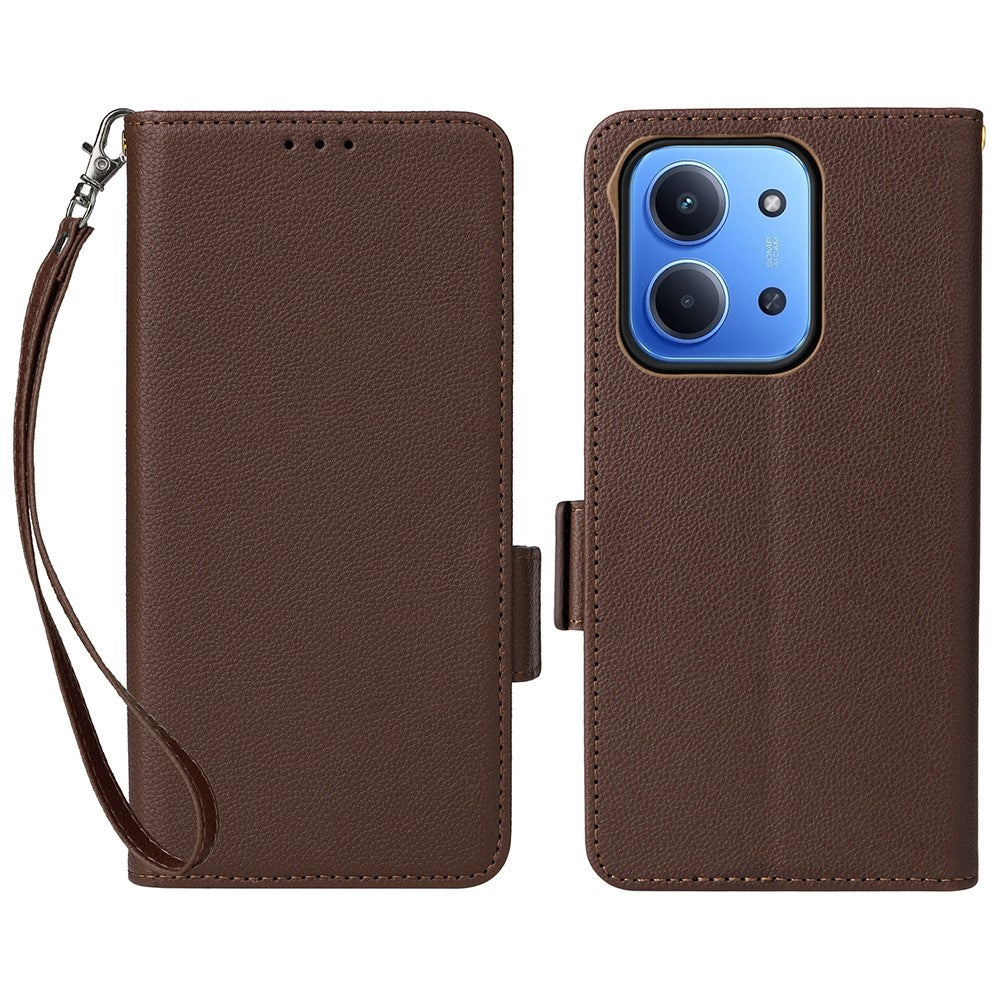 For Xiaomi Redmi 15C 4G (Global) (171mm) / Poco C85 4G (171mm) Case with Wrist Strap Litchi Texture PU Leather Wallet Phone Cover