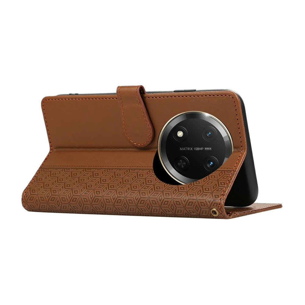 Phone Case For Honor X60 Pro 5G / X9c 5G / Magic7 Lite 5G Splicing Imprinted Rhombus Leather Cover with Wrist Strap