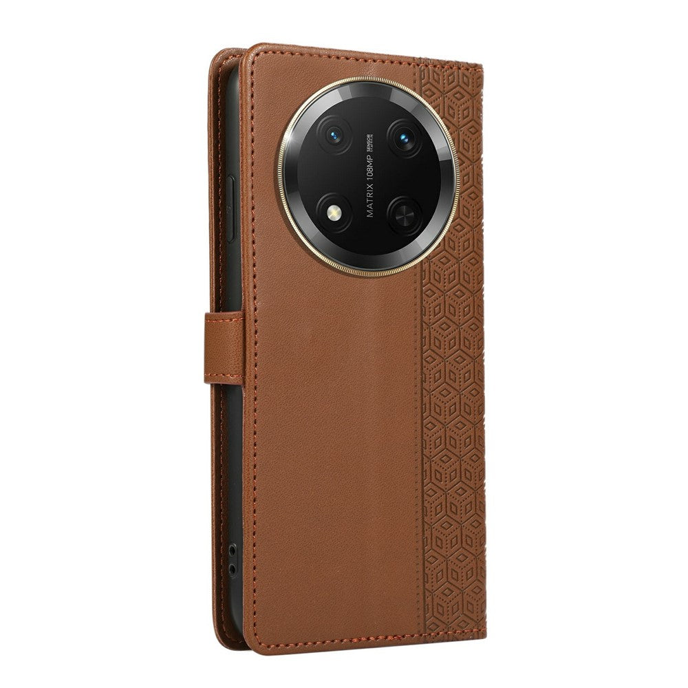 Phone Case For Honor X60 Pro 5G / X9c 5G / Magic7 Lite 5G Splicing Imprinted Rhombus Leather Cover with Wrist Strap