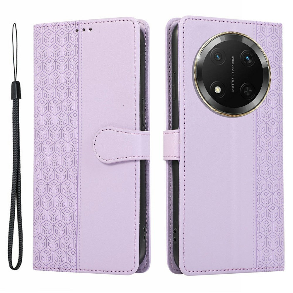 Phone Case For Honor X60 Pro 5G / X9c 5G / Magic7 Lite 5G Splicing Imprinted Rhombus Leather Cover with Wrist Strap