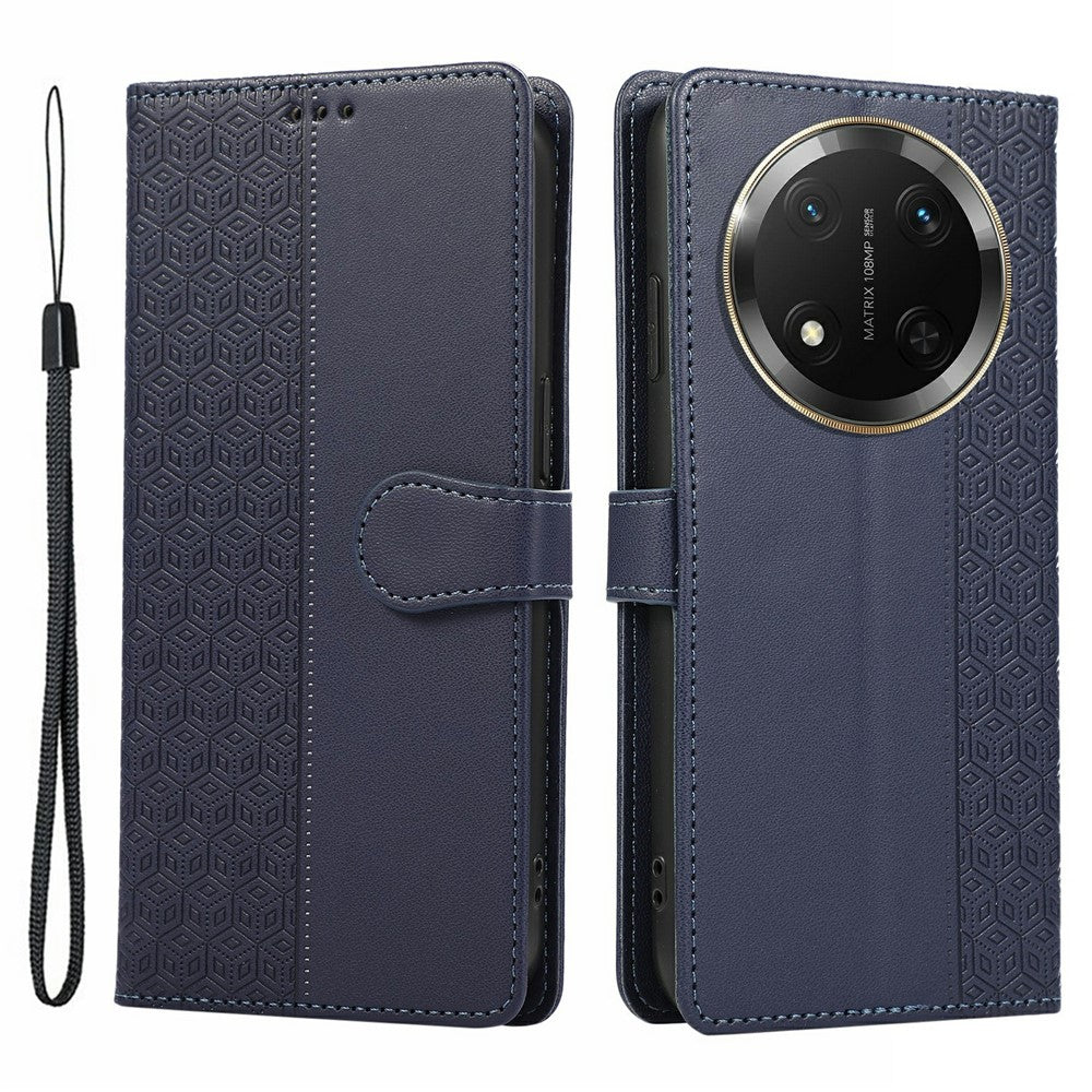 Phone Case For Honor X60 Pro 5G / X9c 5G / Magic7 Lite 5G Splicing Imprinted Rhombus Leather Cover with Wrist Strap