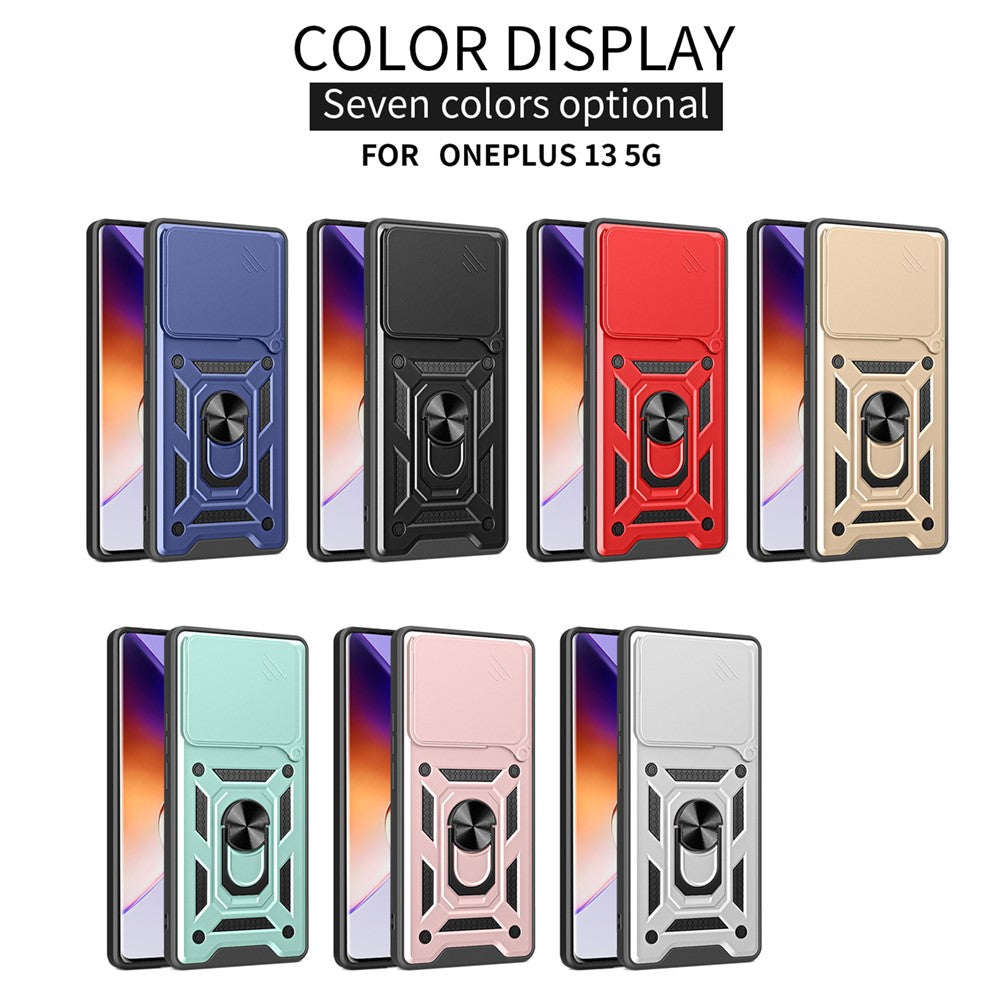 For OnePlus 13 Case with Slide Camera Lid PC + TPU Kickstand Phone Cover