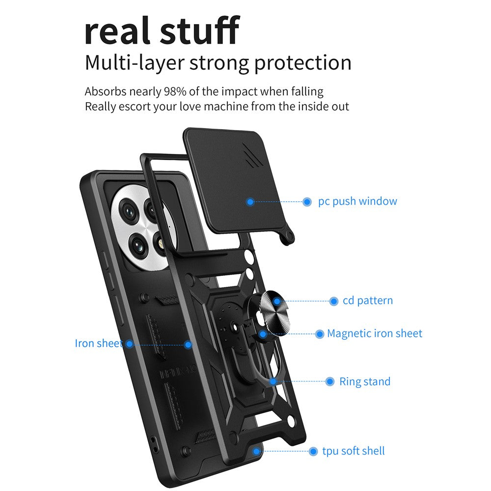 For OnePlus 13 Case with Slide Camera Lid PC + TPU Kickstand Phone Cover