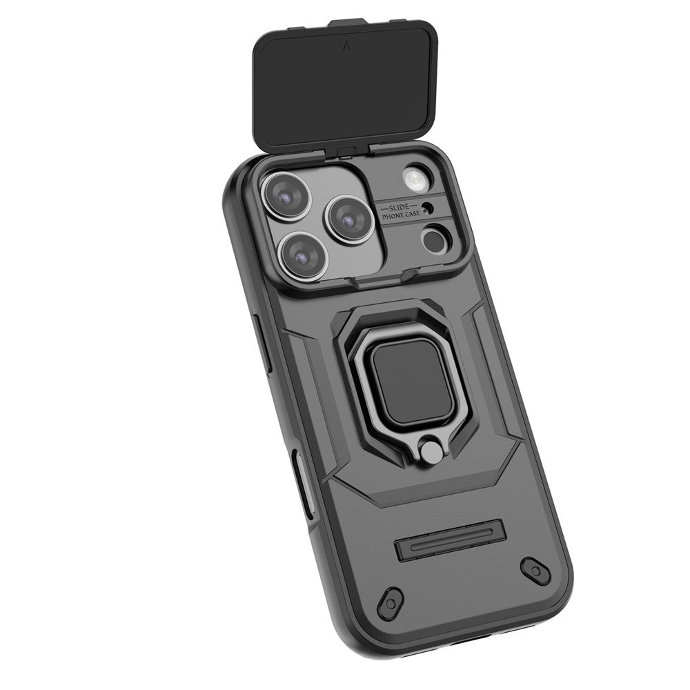 För iPhone 18 Pro / 17 Pro skal PC + TPU kickstand telefonskydd med linsskydd
