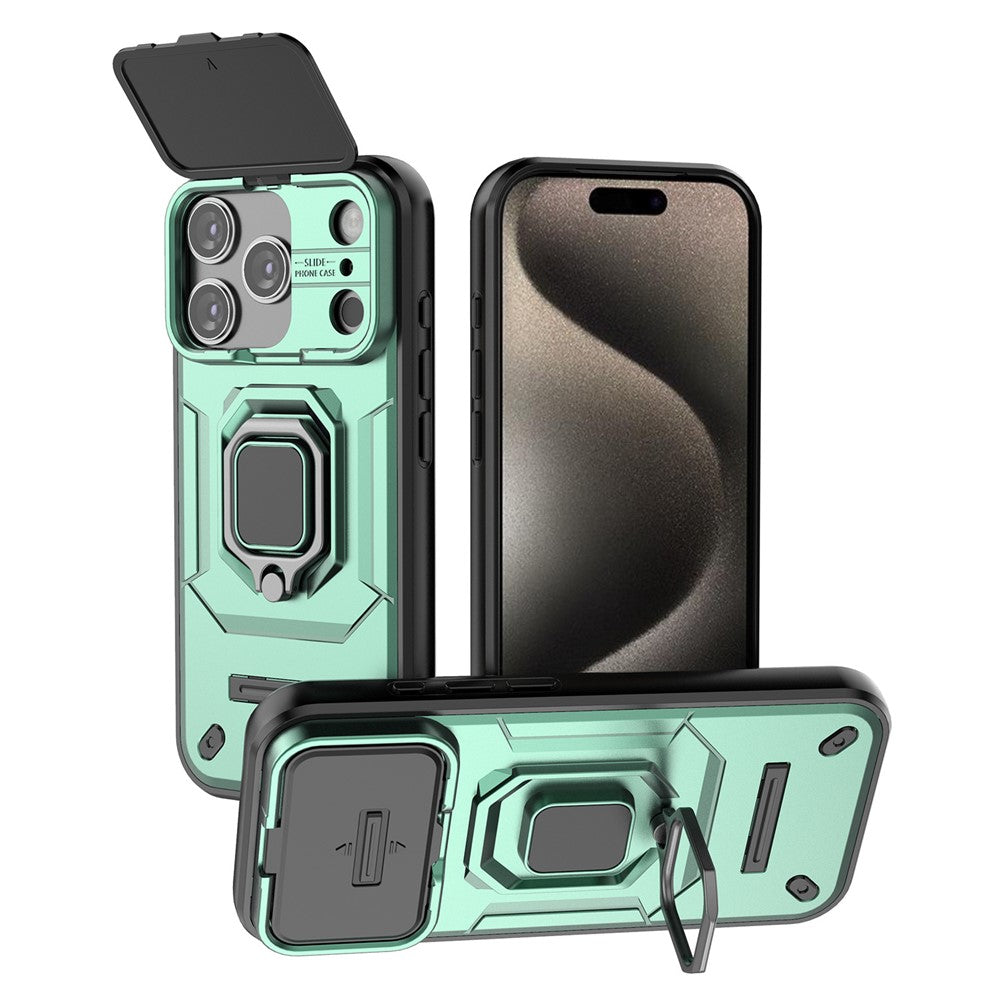 För iPhone 18 Pro / 17 Pro skal PC + TPU kickstand telefonskydd med linsskydd