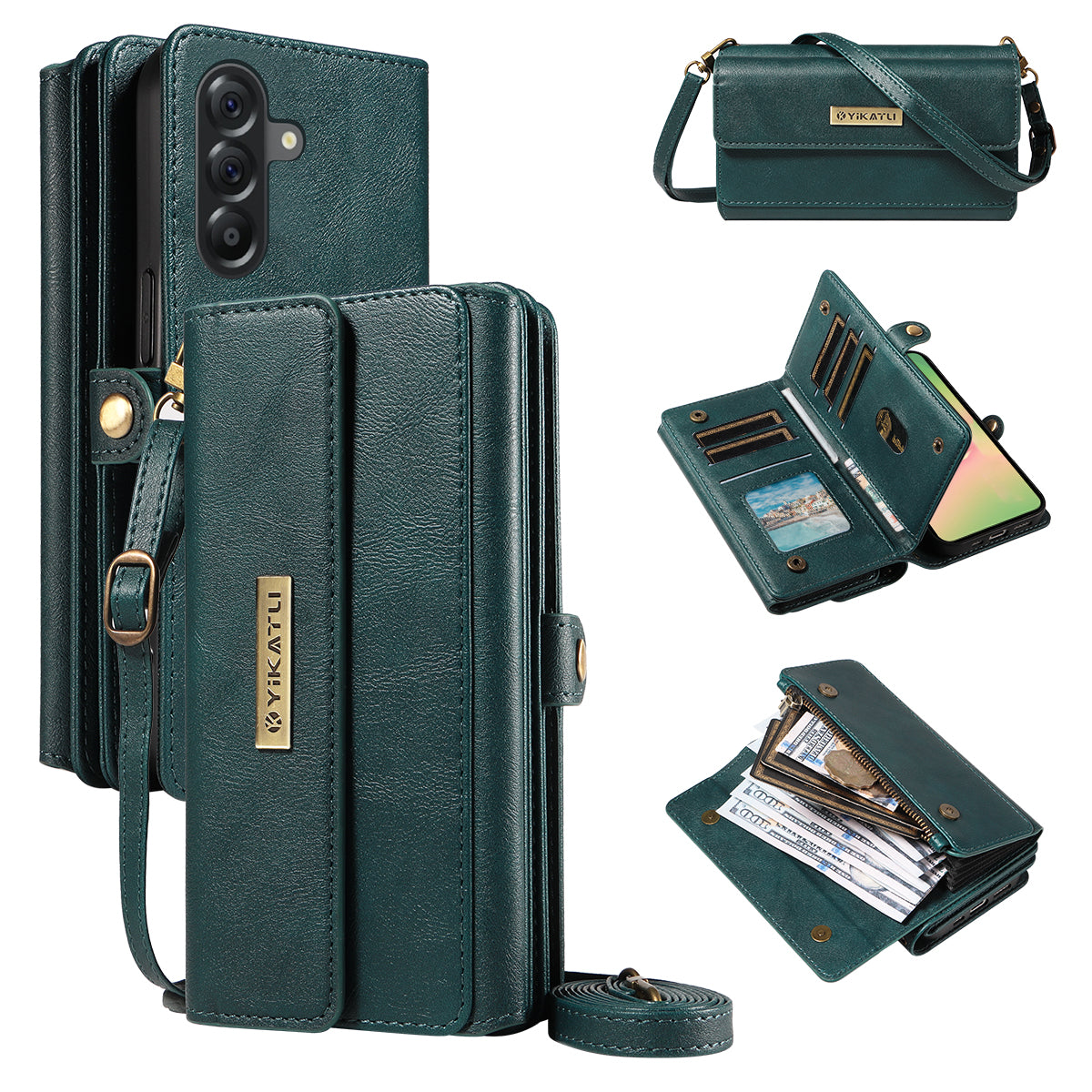 YIKATU For Samsung Galaxy A56 5G / Galaxy M56 5G Case  YK-008 Zipper Wallet Leather Phone Cover with Shoulder Strap