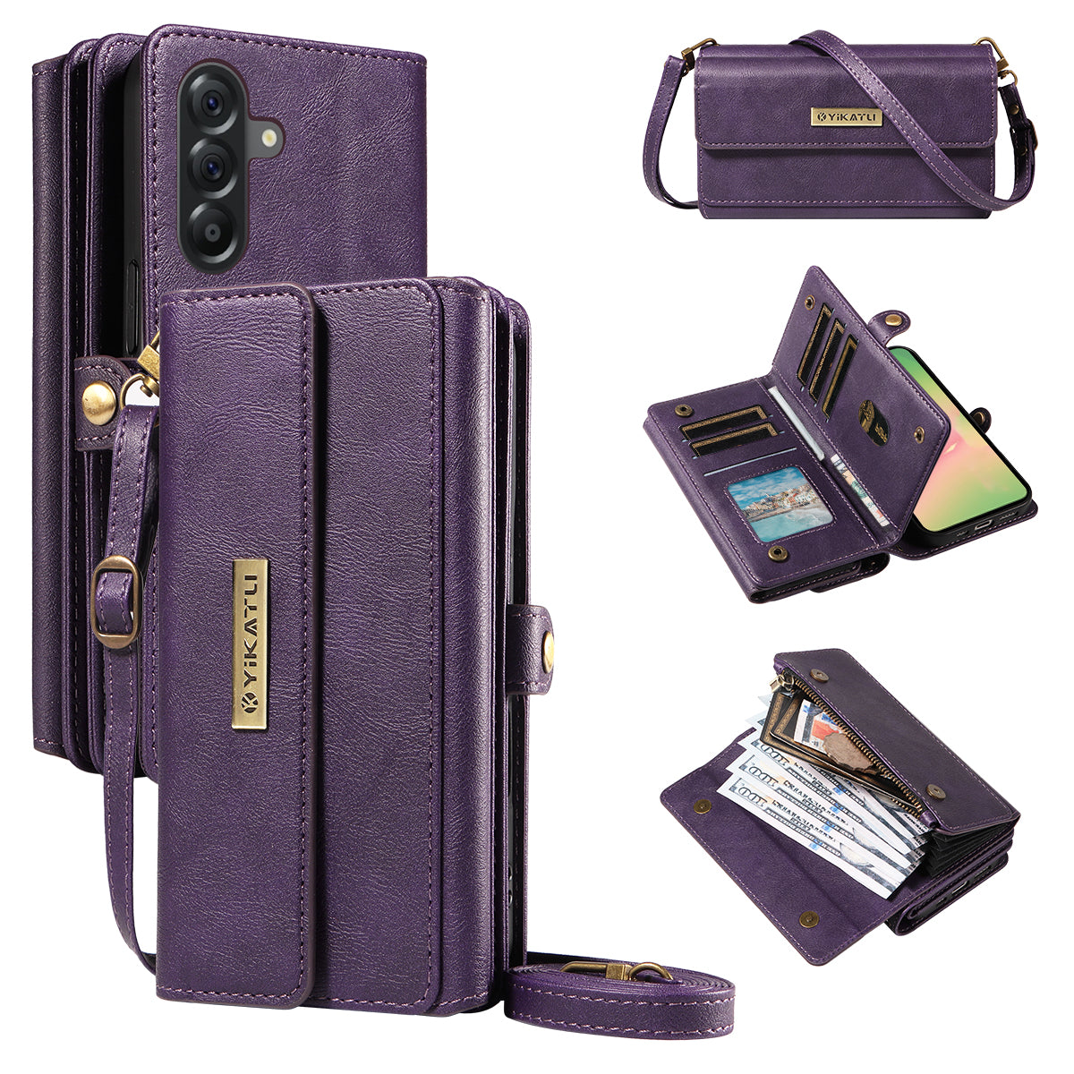 YIKATU For Samsung Galaxy A56 5G / Galaxy M56 5G Case  YK-008 Zipper Wallet Leather Phone Cover with Shoulder Strap
