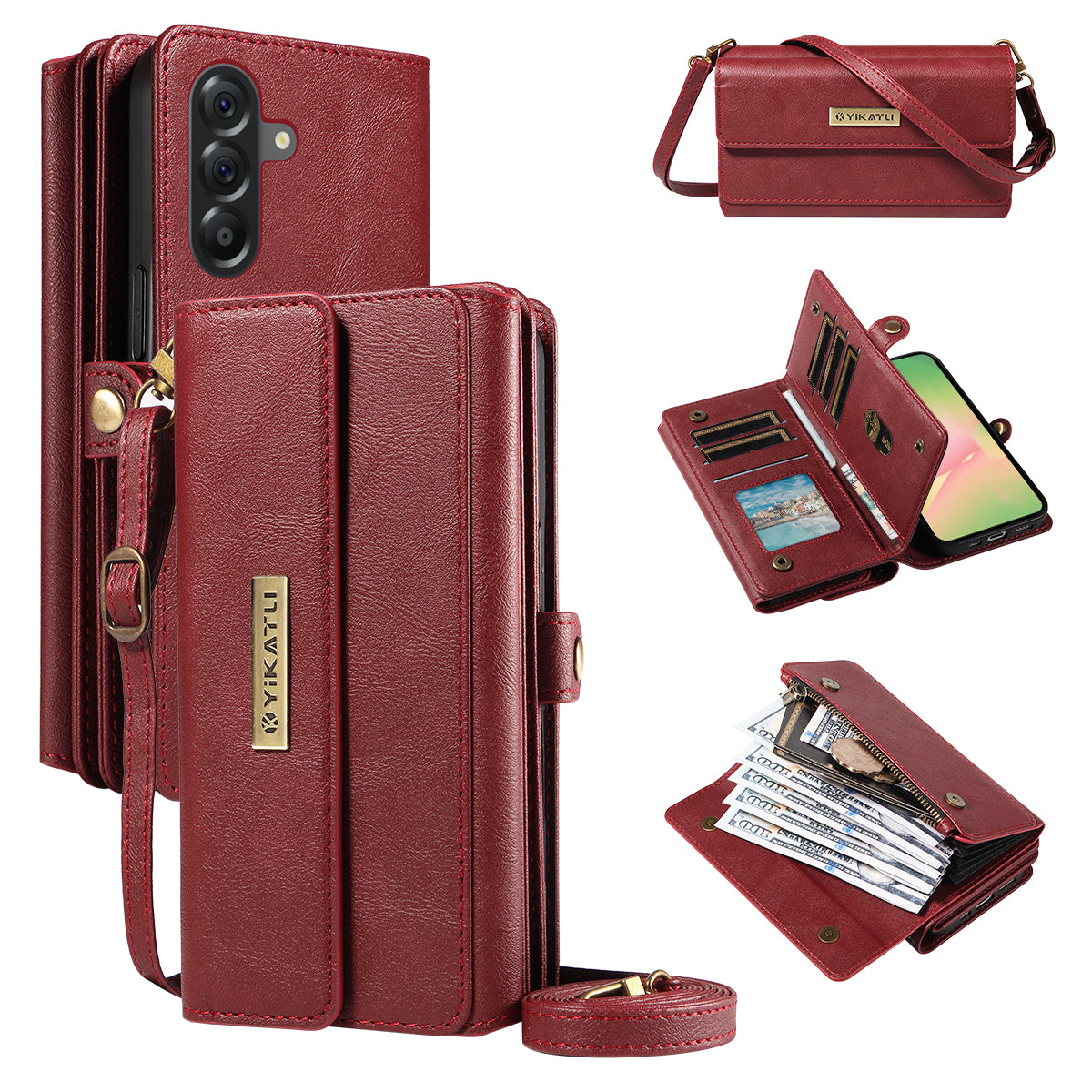 YIKATU For Samsung Galaxy A56 5G / Galaxy M56 5G Case  YK-008 Zipper Wallet Leather Phone Cover with Shoulder Strap
