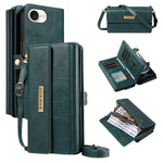 YIKATU For iPhone 17e / 16e Case  YK-008 Zipper Wallet Leather Phone Cover with Shoulder Strap