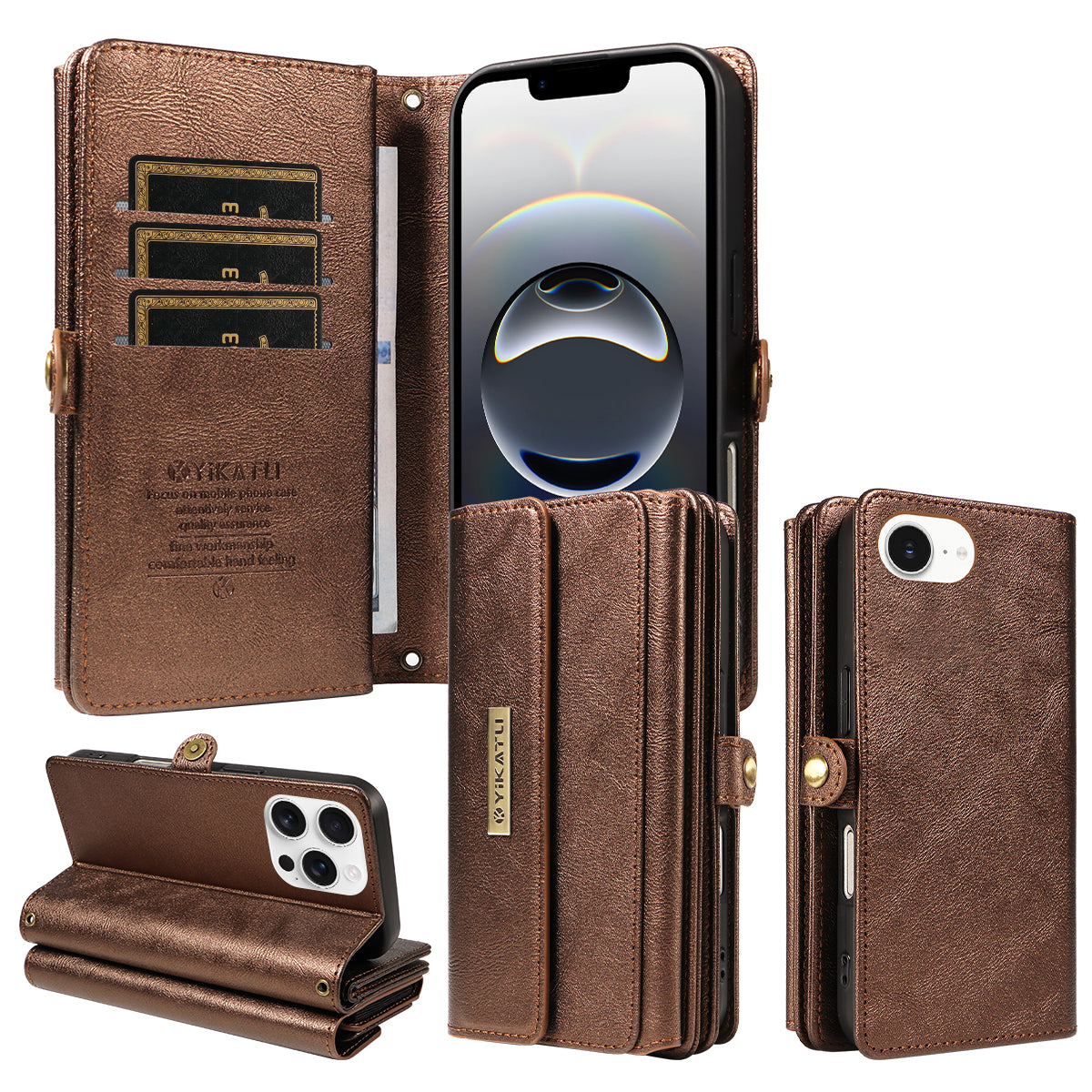 YIKATU For iPhone 17e / 16e Case  YK-008 Zipper Wallet Leather Phone Cover with Shoulder Strap