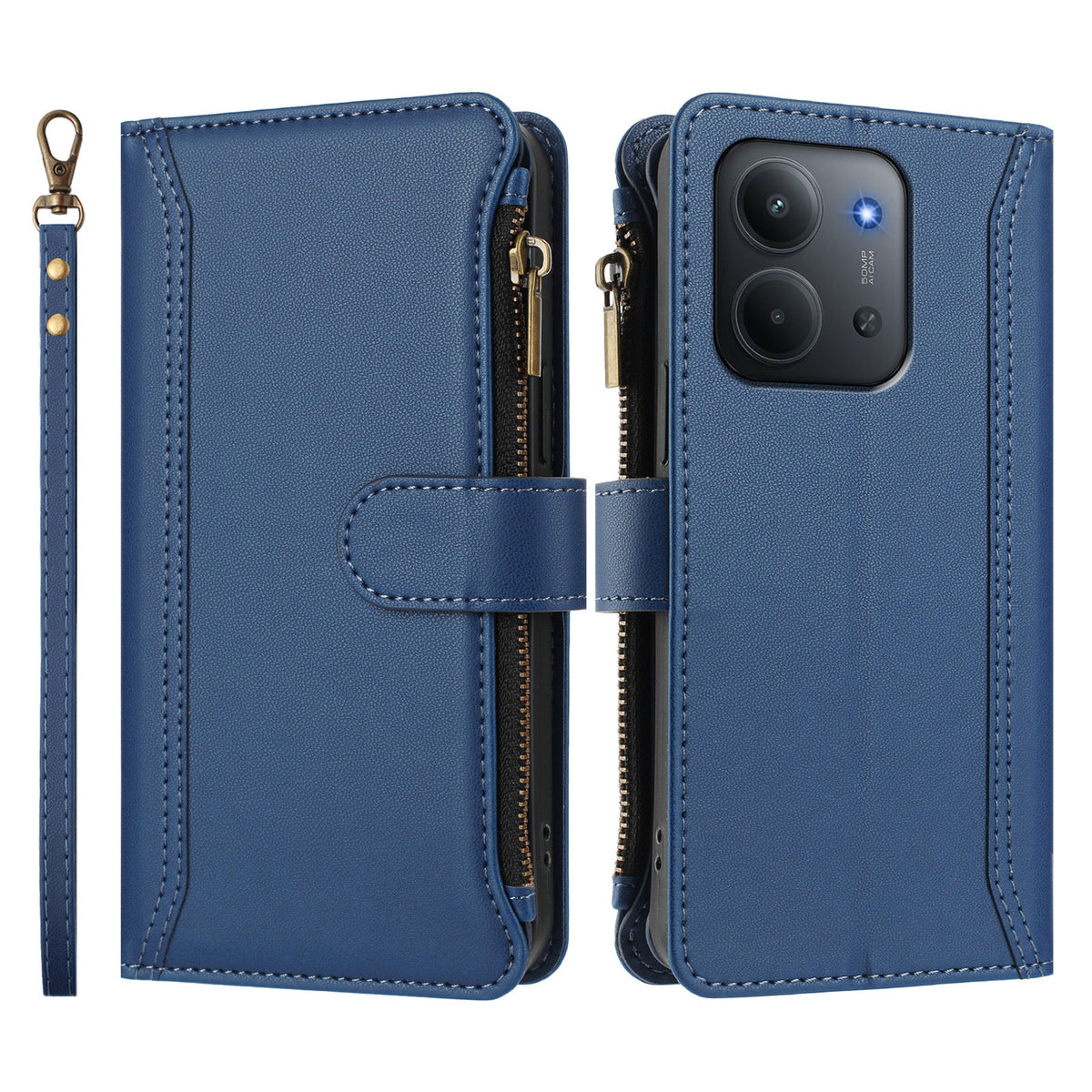 For Xiaomi Redmi 15C 5G (EU) (173mm) / 15C 4G (EU) (173mm) Leather Case 9 Card Slots Zipper Wallet Stand Phone Cover with Wrist Strap
