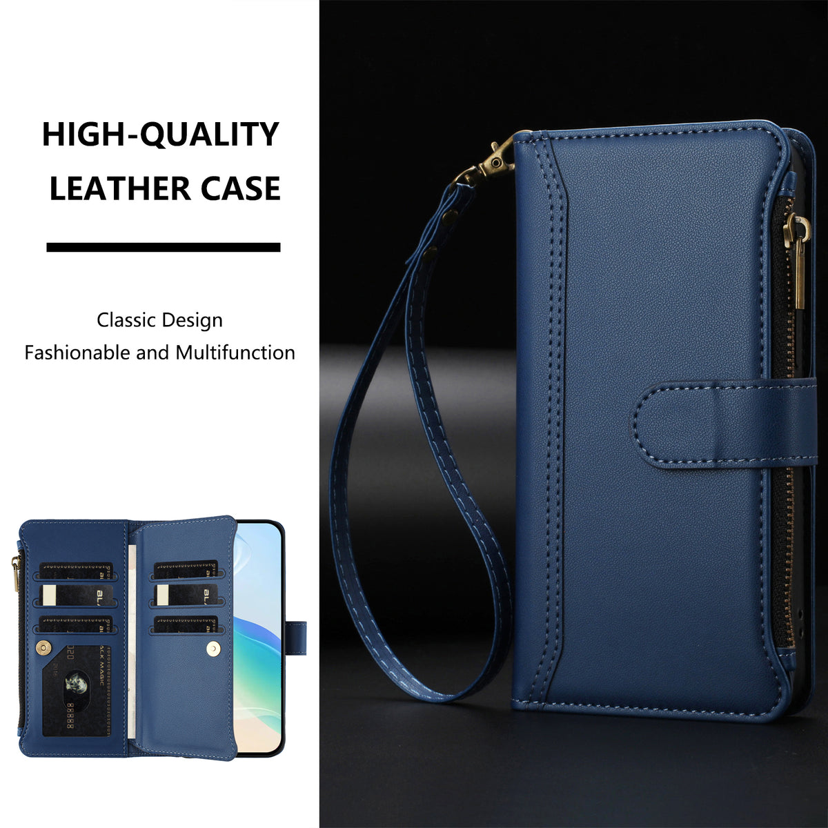 For Xiaomi Redmi 15C 5G (EU) (173mm) / 15C 4G (EU) (173mm) Leather Case 9 Card Slots Zipper Wallet Stand Phone Cover with Wrist Strap