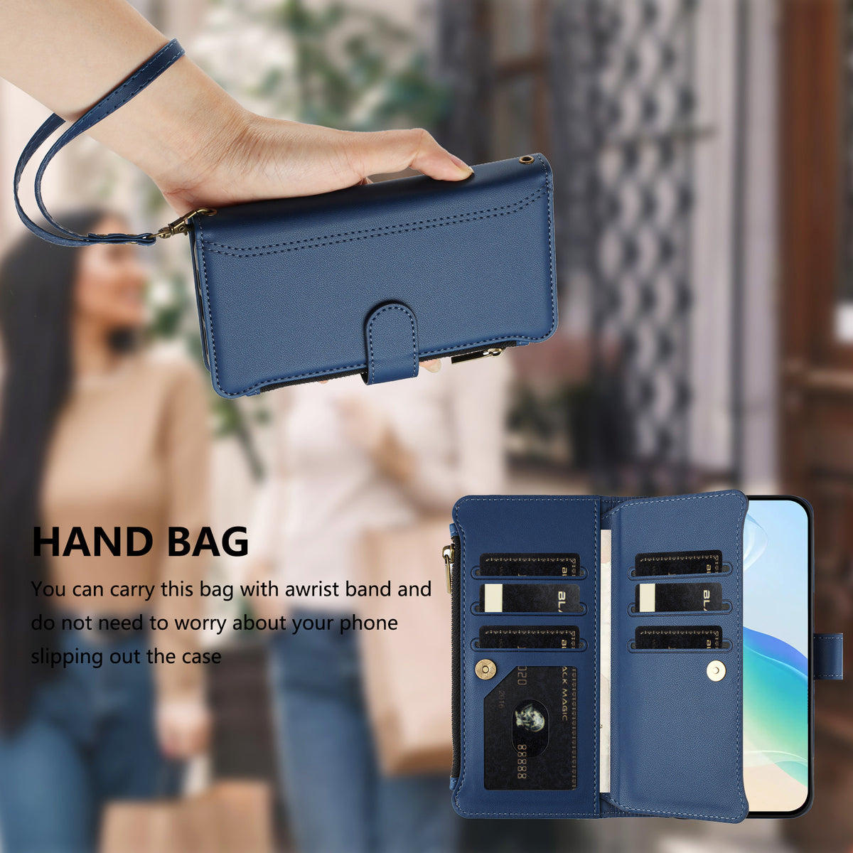 For Xiaomi Redmi 15C 5G (EU) (173mm) / 15C 4G (EU) (173mm) Leather Case 9 Card Slots Zipper Wallet Stand Phone Cover with Wrist Strap
