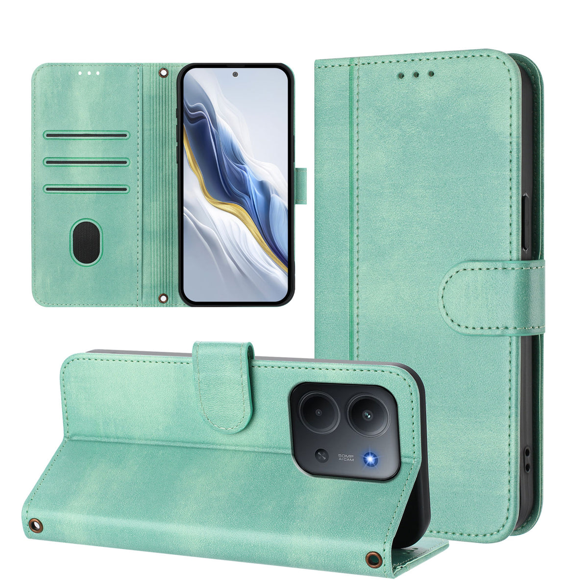 For Xiaomi Redmi 15C 5G (EU) (173mm) / 15C 4G (EU) (173mm) Cases Wallet Stand Retro Texture Leather Phone Cover with Lanyard