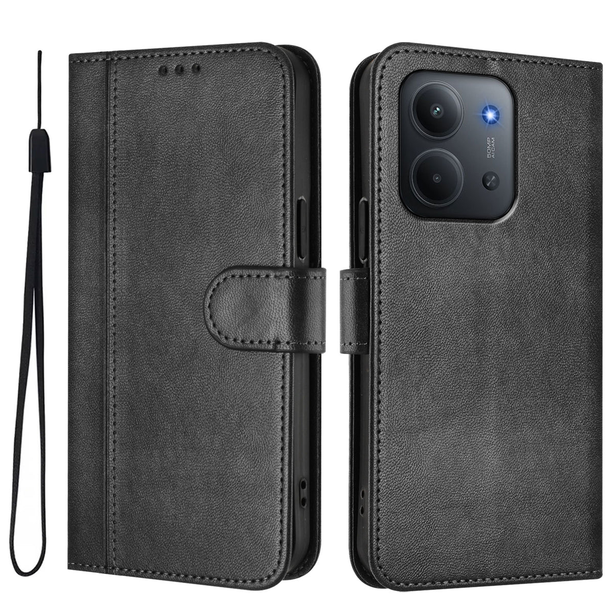 For Xiaomi Redmi 15C 5G (EU) (173mm) / 15C 4G (EU) (173mm) Cases Wallet Stand Retro Texture Leather Phone Cover with Lanyard