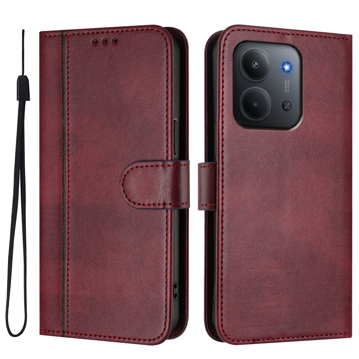 For Xiaomi Redmi 15C 5G (EU) (173mm) / 15C 4G (EU) (173mm) Cases Wallet Stand Retro Texture Leather Phone Cover with Lanyard