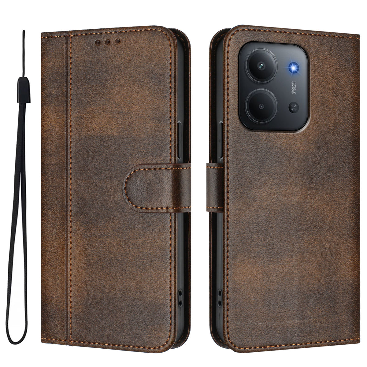 For Xiaomi Redmi 15C 5G (EU) (173mm) / 15C 4G (EU) (173mm) Cases Wallet Stand Retro Texture Leather Phone Cover with Lanyard