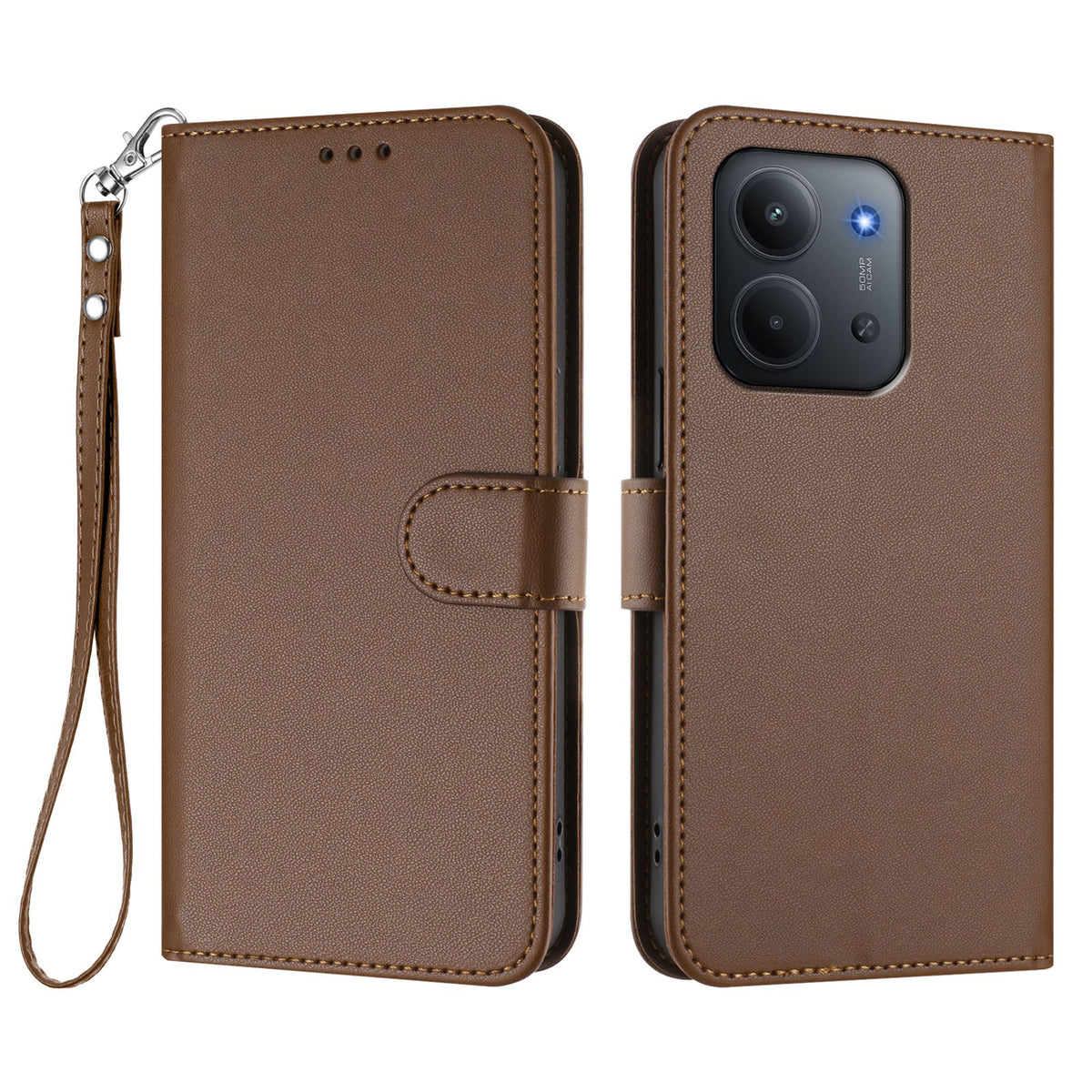 Til Xiaomi Redmi 15C 5G (EU) (173mm) / 15C 4G (EU) (173mm) Læder Cover Pung Stativ Telefoncover med Håndrem