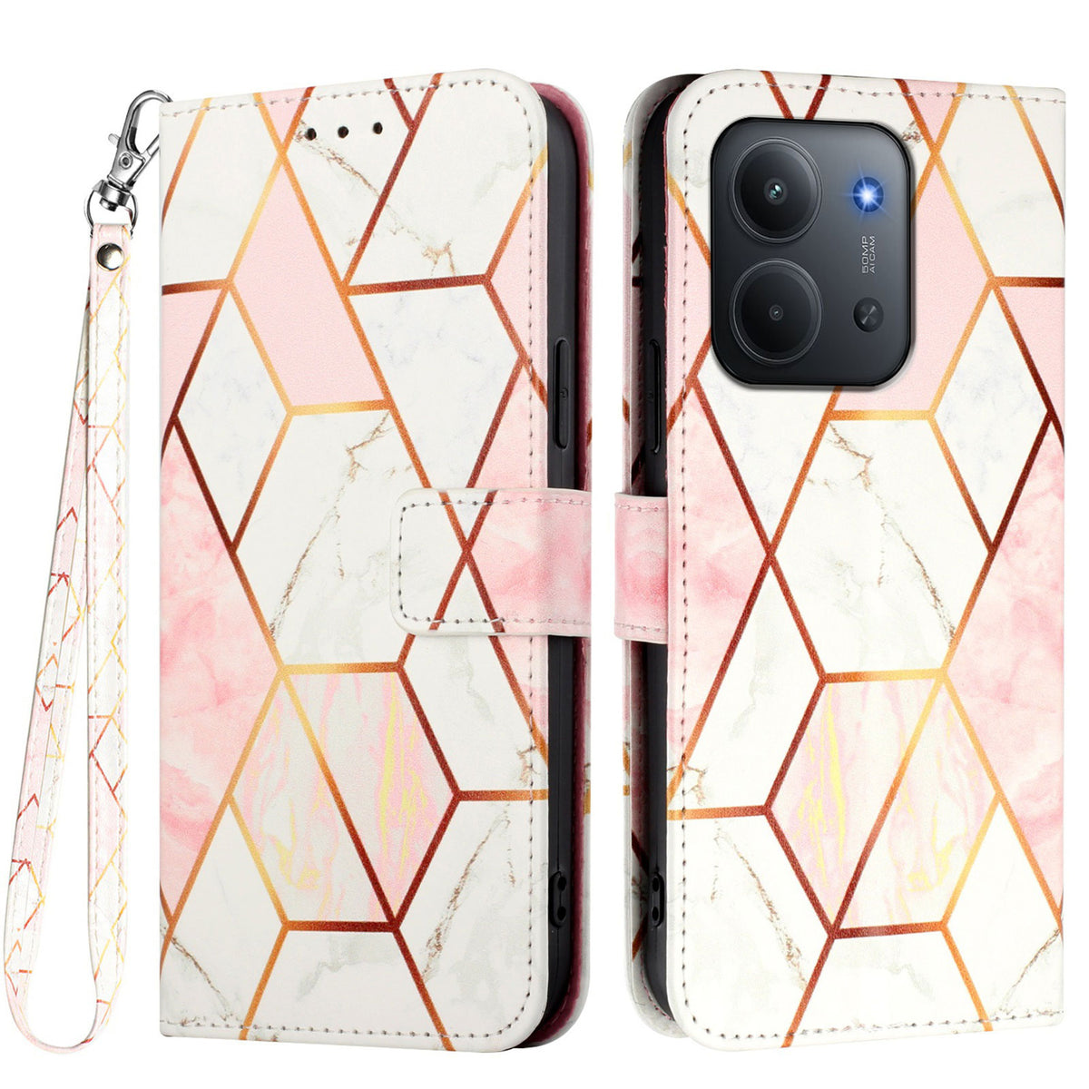 For Xiaomi Redmi 15C 5G (EU) (173mm) / 15C 4G (EU) (173mm) Case with Strap Marble Pattern Leather Phone Cover