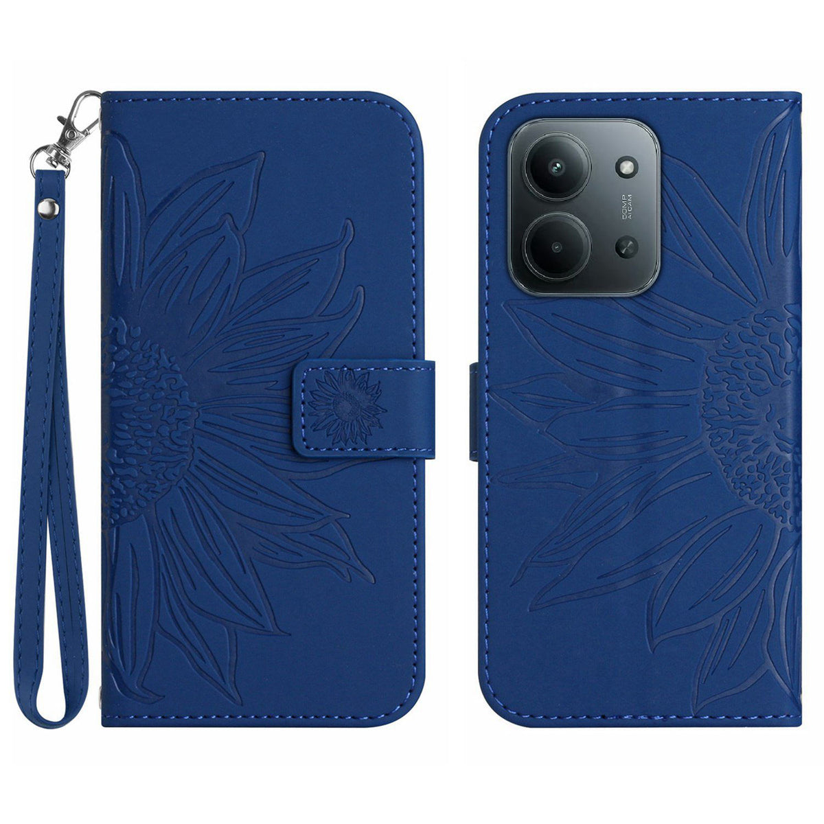For Xiaomi Redmi 15C 4G (Global) (171mm) / Poco C85 4G (171mm) Case Sunflower Imprint Leather Wallet Phone Cover with Wrist Strap