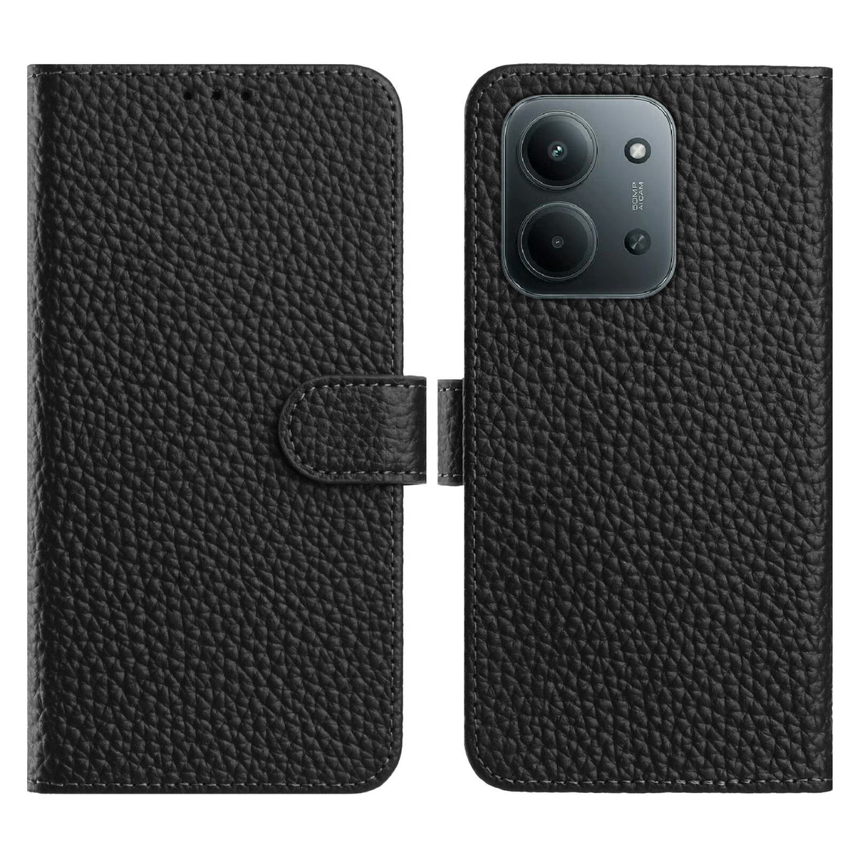 Xiaomi Redmi 15C 4G (Global) (171mm) / Poco C85 4G (171mm) Plånboksfodral med stativ, Litchitextur, Äkta Koläder, Flipfodral