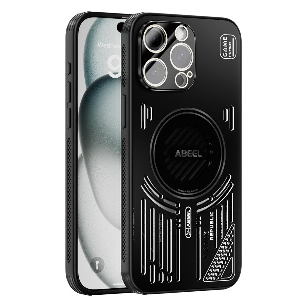 ABEEL Magnetiskt Skal För iPhone 15 Pro Max Aluminiumlegering + PC + TPU Ihåligt Värmeavledande mobilskal