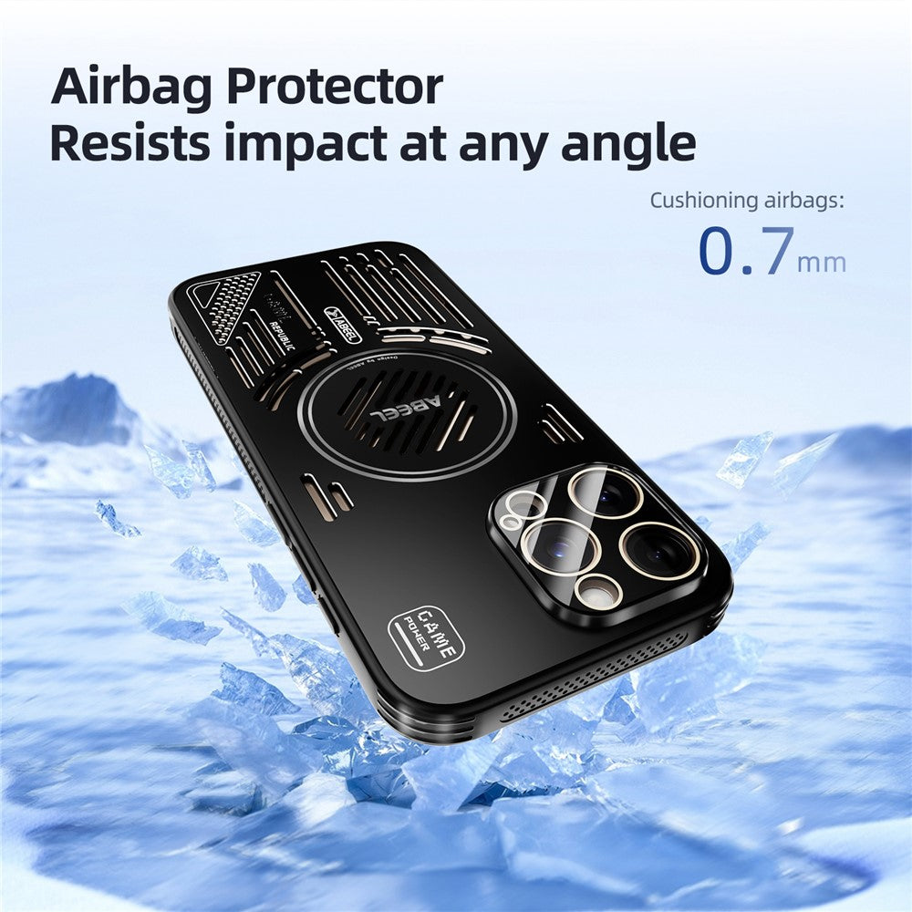ABEEL Magnetiskt Skal För iPhone 15 Pro Max Aluminiumlegering + PC + TPU Ihåligt Värmeavledande mobilskal