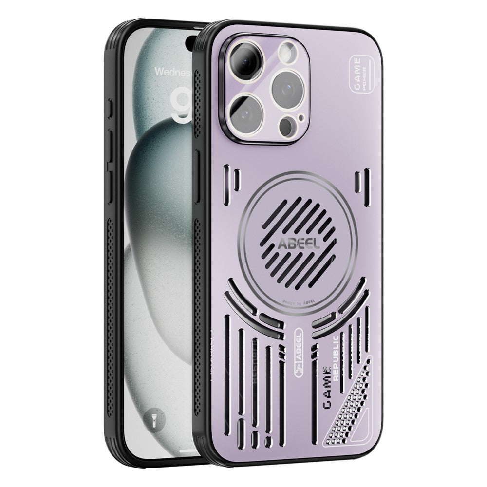 ABEEL Magnetiskt Skal För iPhone 15 Pro Max Aluminiumlegering + PC + TPU Ihåligt Värmeavledande mobilskal