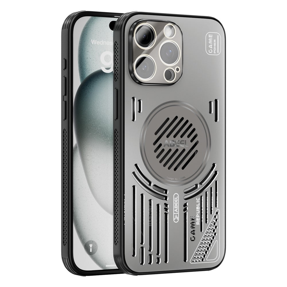 ABEEL Magnetiskt Skal För iPhone 15 Pro Max Aluminiumlegering + PC + TPU Ihåligt Värmeavledande mobilskal