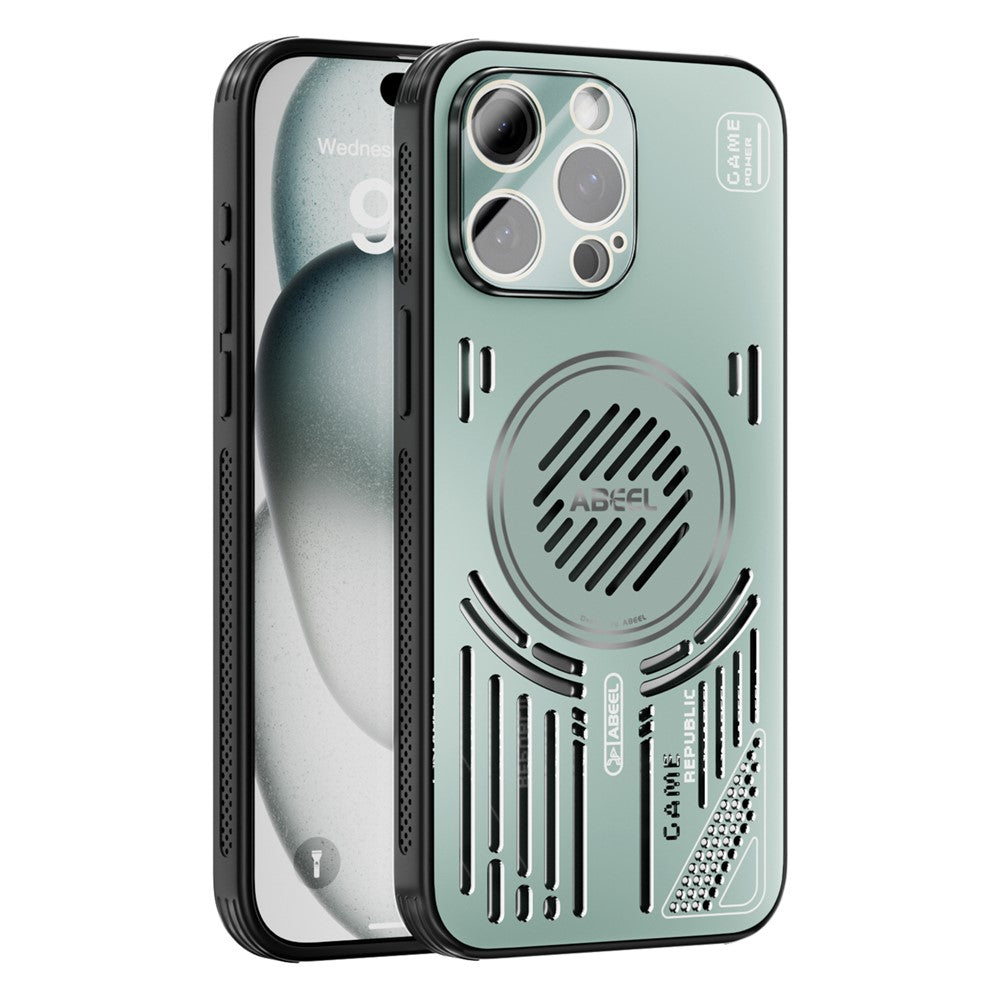 ABEEL Magnetiskt Skal För iPhone 15 Pro Max Aluminiumlegering + PC + TPU Ihåligt Värmeavledande mobilskal