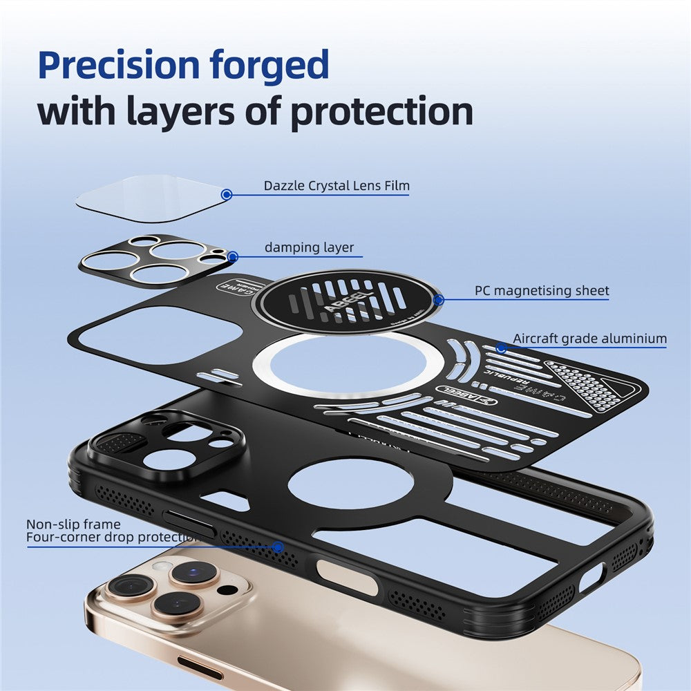 ABEEL Magnetiskt Skal För iPhone 16 Pro Max Aluminiumlegering + PC + TPU Ihåligt Värmeavledande mobilskal