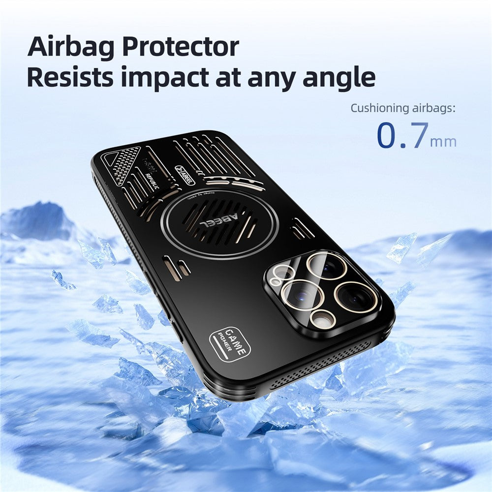 ABEEL Magnetiskt Skal För iPhone 16 Pro Max Aluminiumlegering + PC + TPU Ihåligt Värmeavledande mobilskal