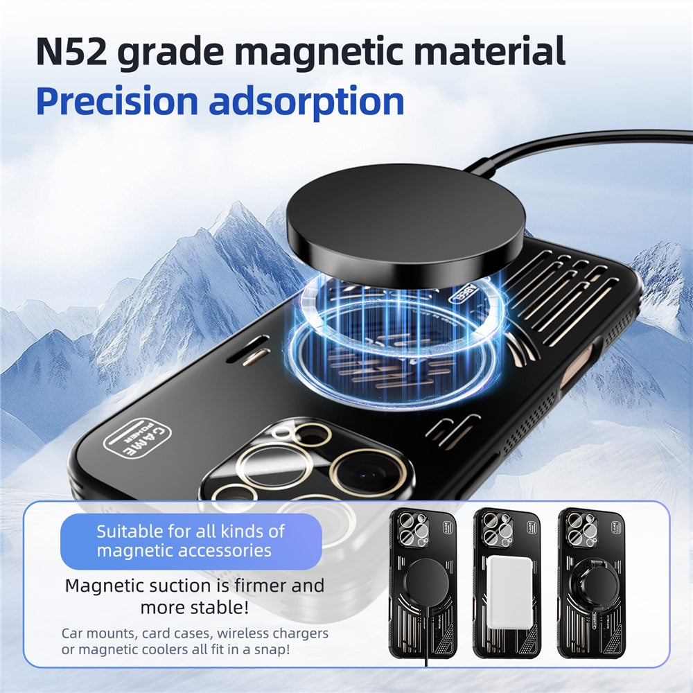 ABEEL Magnetiskt Skal För iPhone 16 Pro Aluminiumlegering + PC + TPU Ihåligt Värmeavledande mobilskal