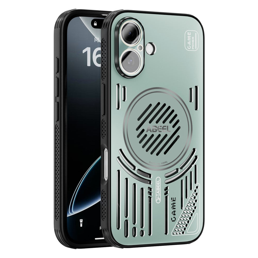 ABEEL For iPhone 16 Magnetic Case Aluminium Alloy + PC + TPU Hollow Heat Dissipation Phone Cover