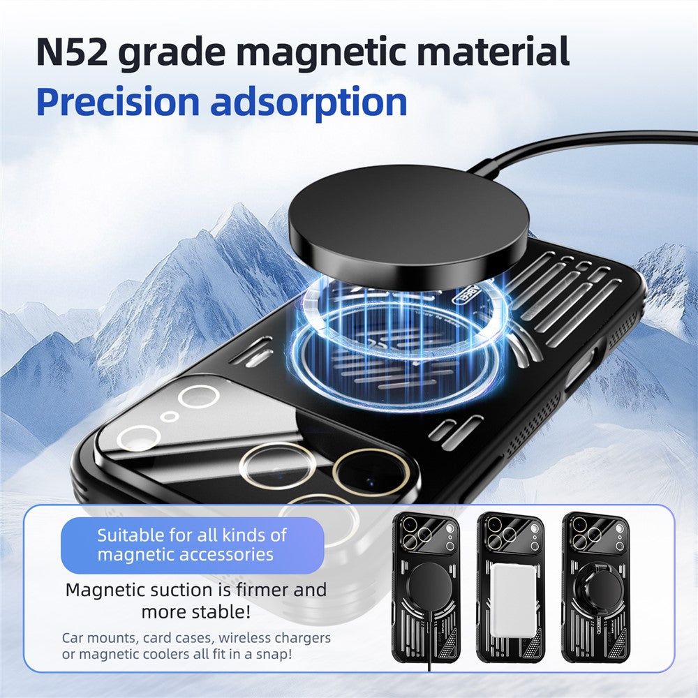 ABEEL Til iPhone 17 Pro Magnetisk Cover Aluminiumlegering + PC + TPU Hul Varmeafledning Telefoncover