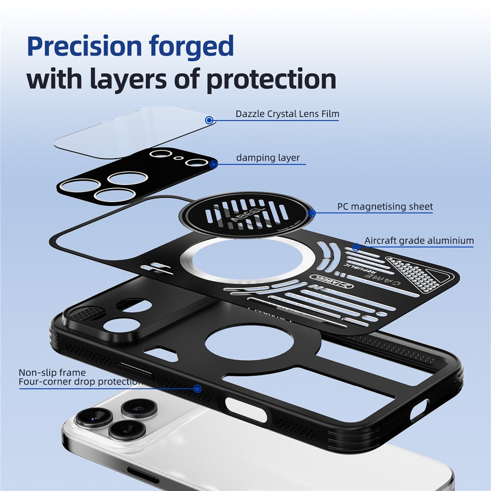 ABEEL Til iPhone 17 Pro Magnetisk Cover Aluminiumlegering + PC + TPU Hul Varmeafledning Telefoncover