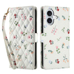 For iPhone 16 Plus Wallet Case Rhombic Floral Design Leather Flip Phone Cover with Strap