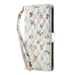 For iPhone 16 Plus Wallet Case Rhombic Floral Design Leather Flip Phone Cover with Strap