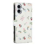 For iPhone 16 Plus Wallet Case Rhombic Floral Design Leather Flip Phone Cover with Strap